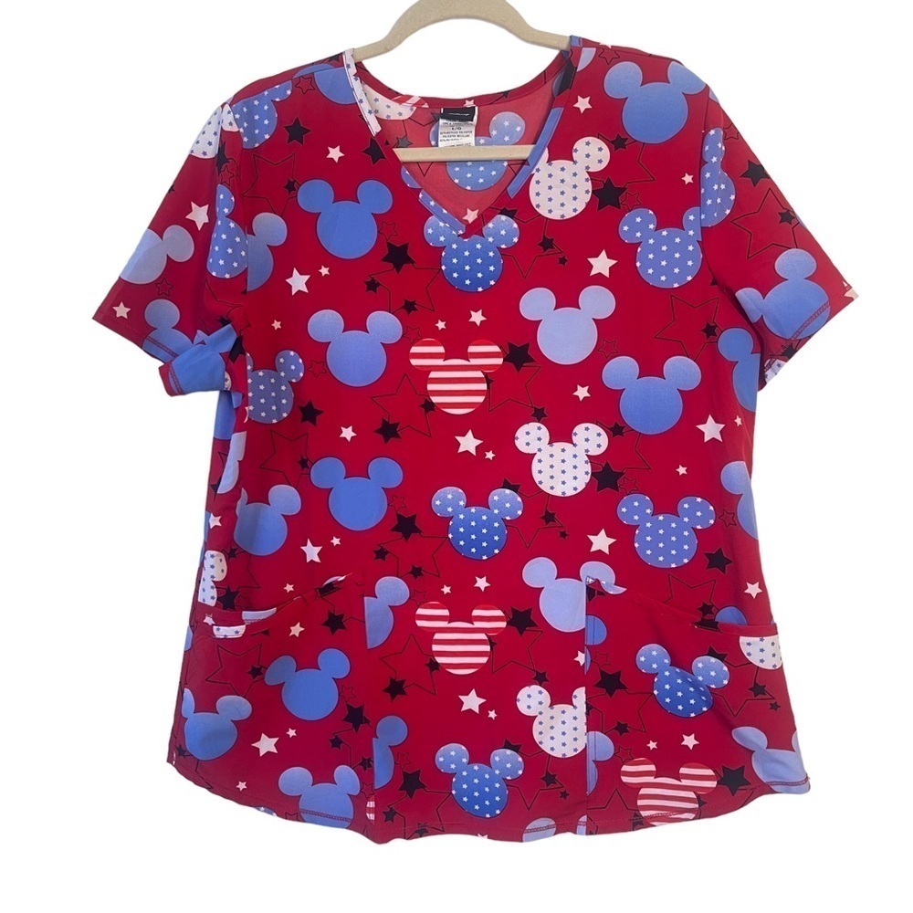 Disney Red Mickey Mouse Lightweight Short Sleeved Scrub Top Large